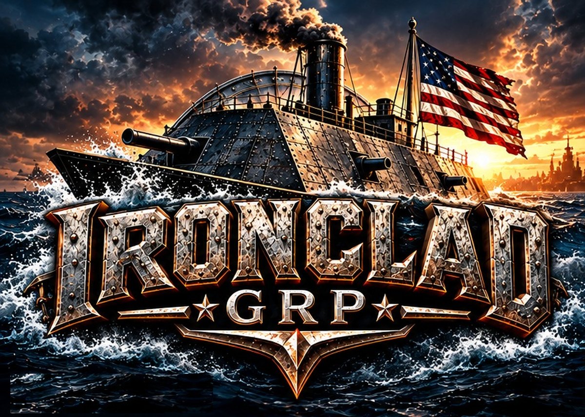 Iron Clad Group: an armored ship in a storm above the IRONCLAD GRP wordmark